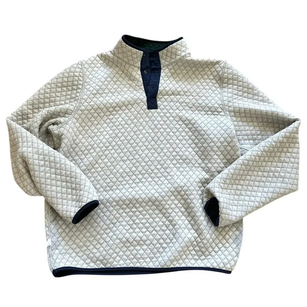 Marine Layer Corbet Reversible Quilted Henley Cream Dark Green Long Sleeve